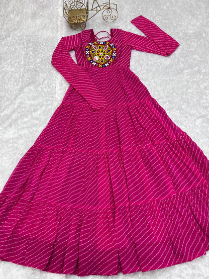 Navratri Special Pure Georgette Leheriya Print Gown