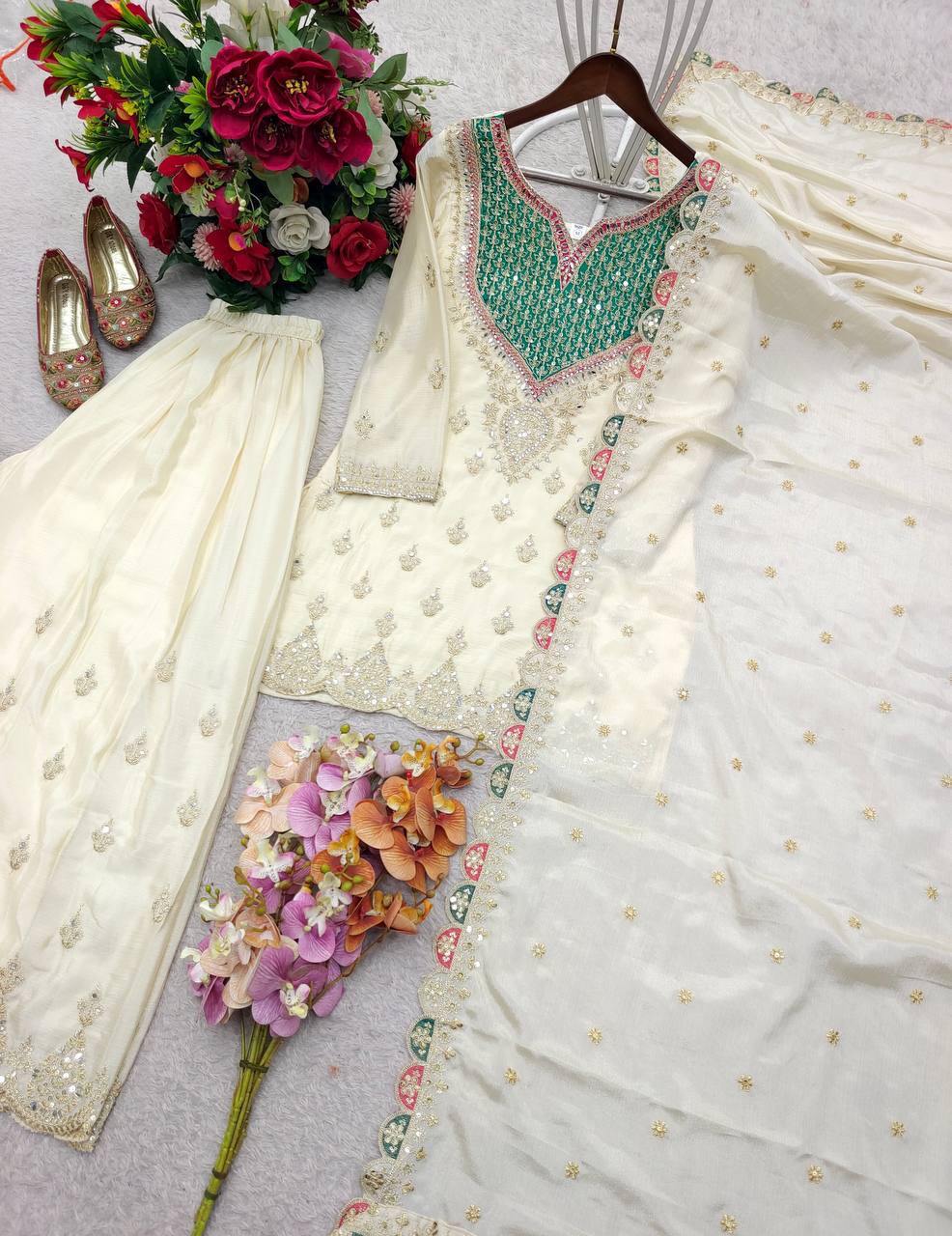Chinon Silk Embroidery Coding Sequence Work Top Plazzo