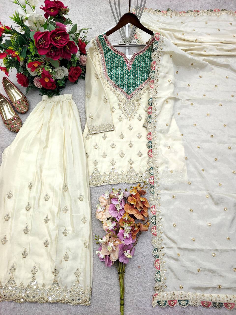 Chinon Silk Embroidery Coding Sequence Work Top Plazzo