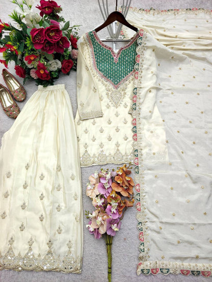 Chinon Silk Embroidery Coding Sequence Work Top Plazzo