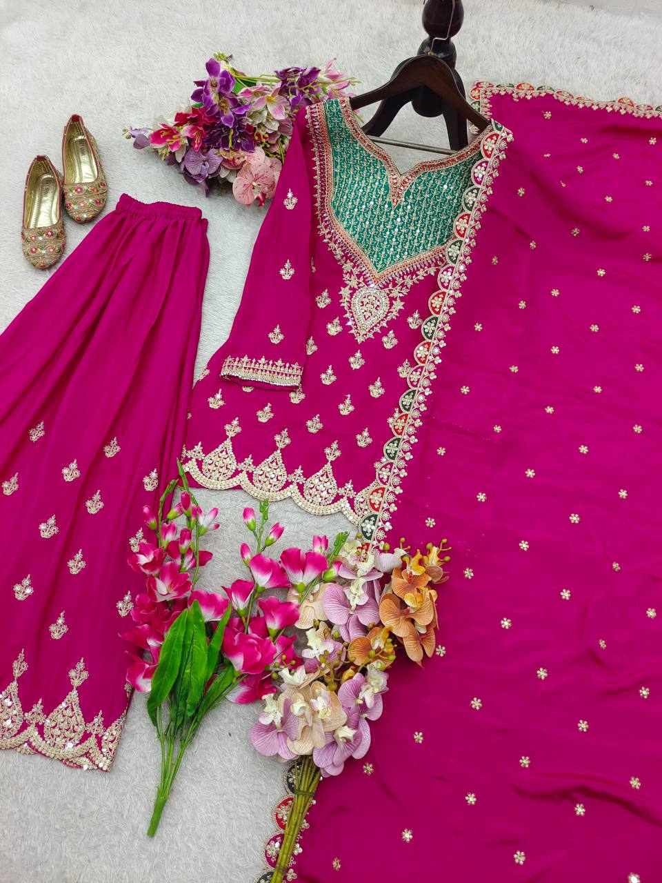 Chinon Silk Embroidery Coding Sequence Work Top Plazzo