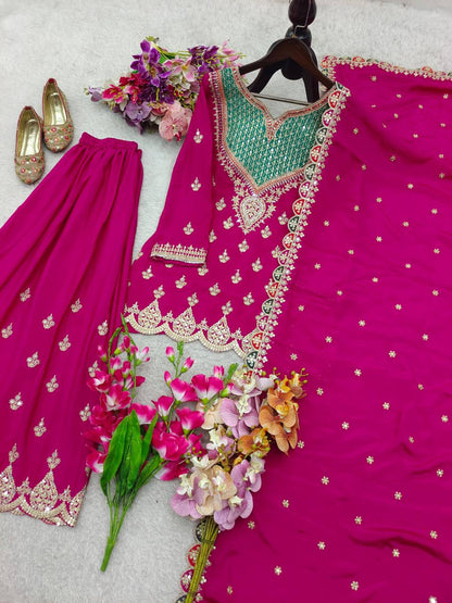Chinon Silk Embroidery Coding Sequence Work Top Plazzo
