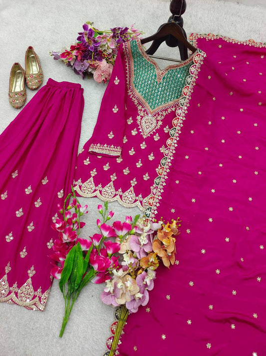 Chinon Silk Embroidery Coding Sequence Work Top Plazzo