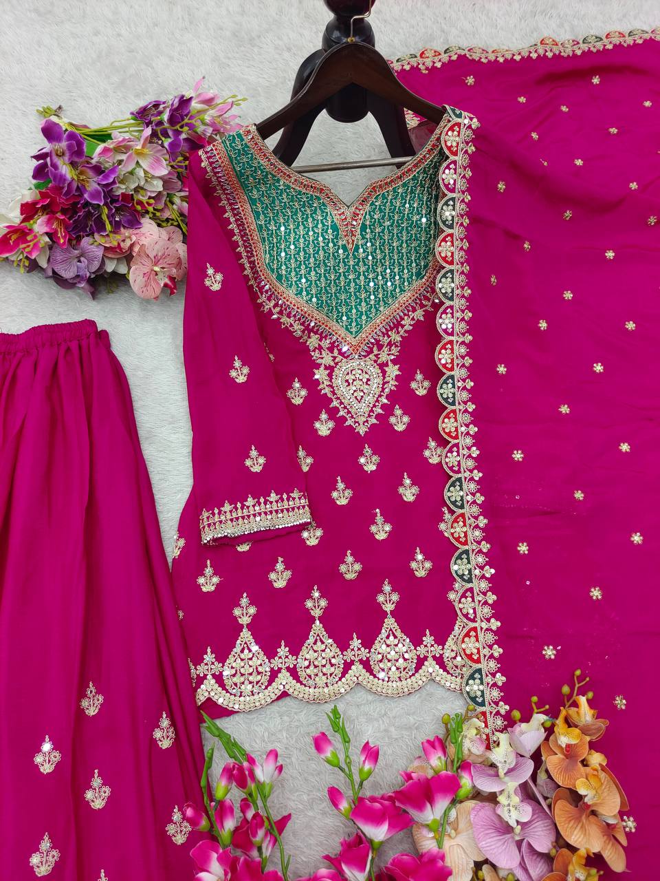 Chinon Silk Embroidery Coding Sequence Work Top Plazzo