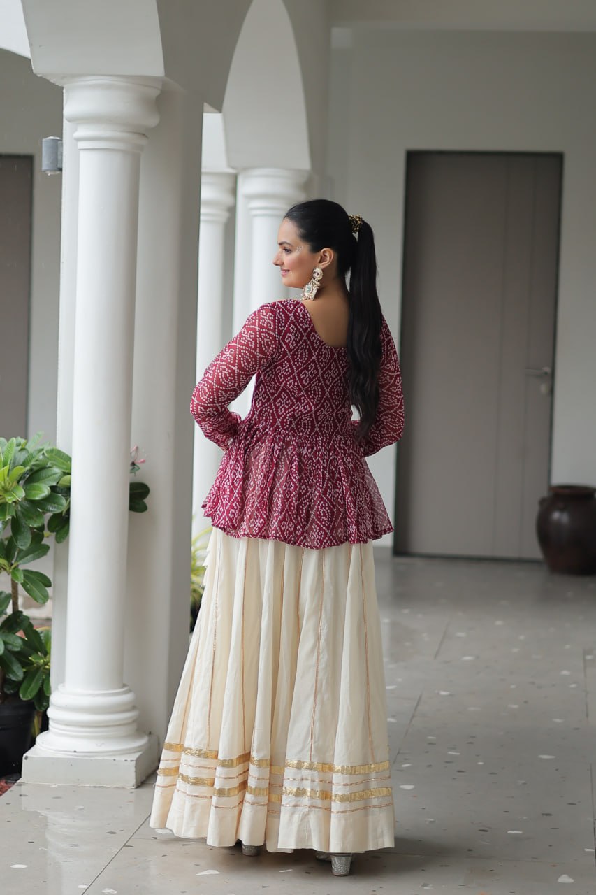 Navratri Special Kora Cotton Attractive Gota Patti Lace Top Lehenga