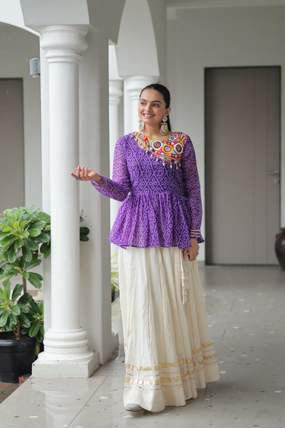 Navratri Special Kora Cotton Attractive Gota Patti Lace Top Lehenga