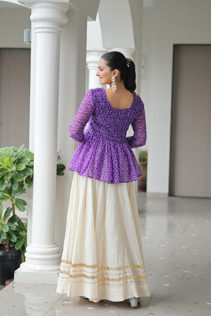 Navratri Special Kora Cotton Attractive Gota Patti Lace Top Lehenga
