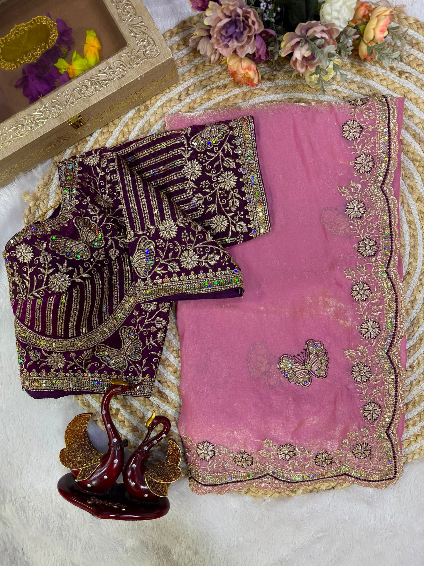 Soft Frendy Satin Sequence Zari Embroidery Designer Saree
