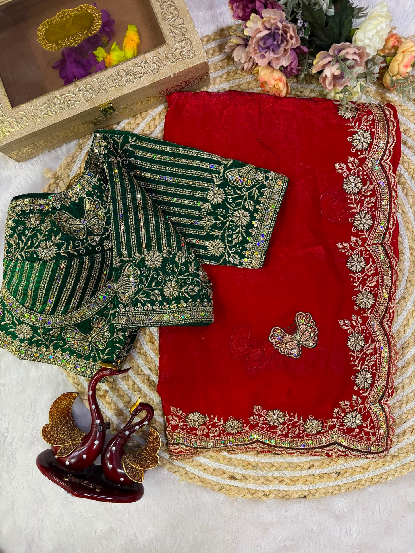Soft Frendy Satin Sequence Zari Embroidery Designer Saree