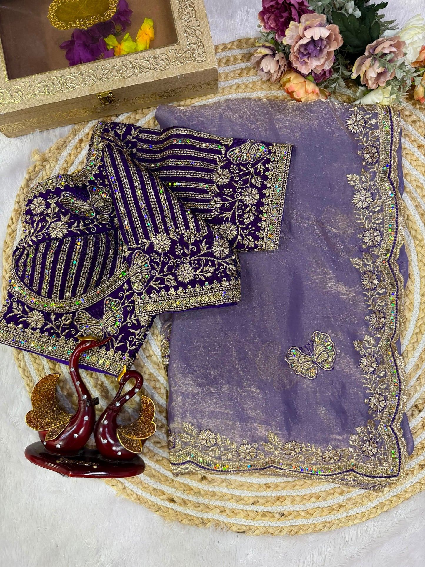 Soft Frendy Satin Sequence Zari Embroidery Designer Saree