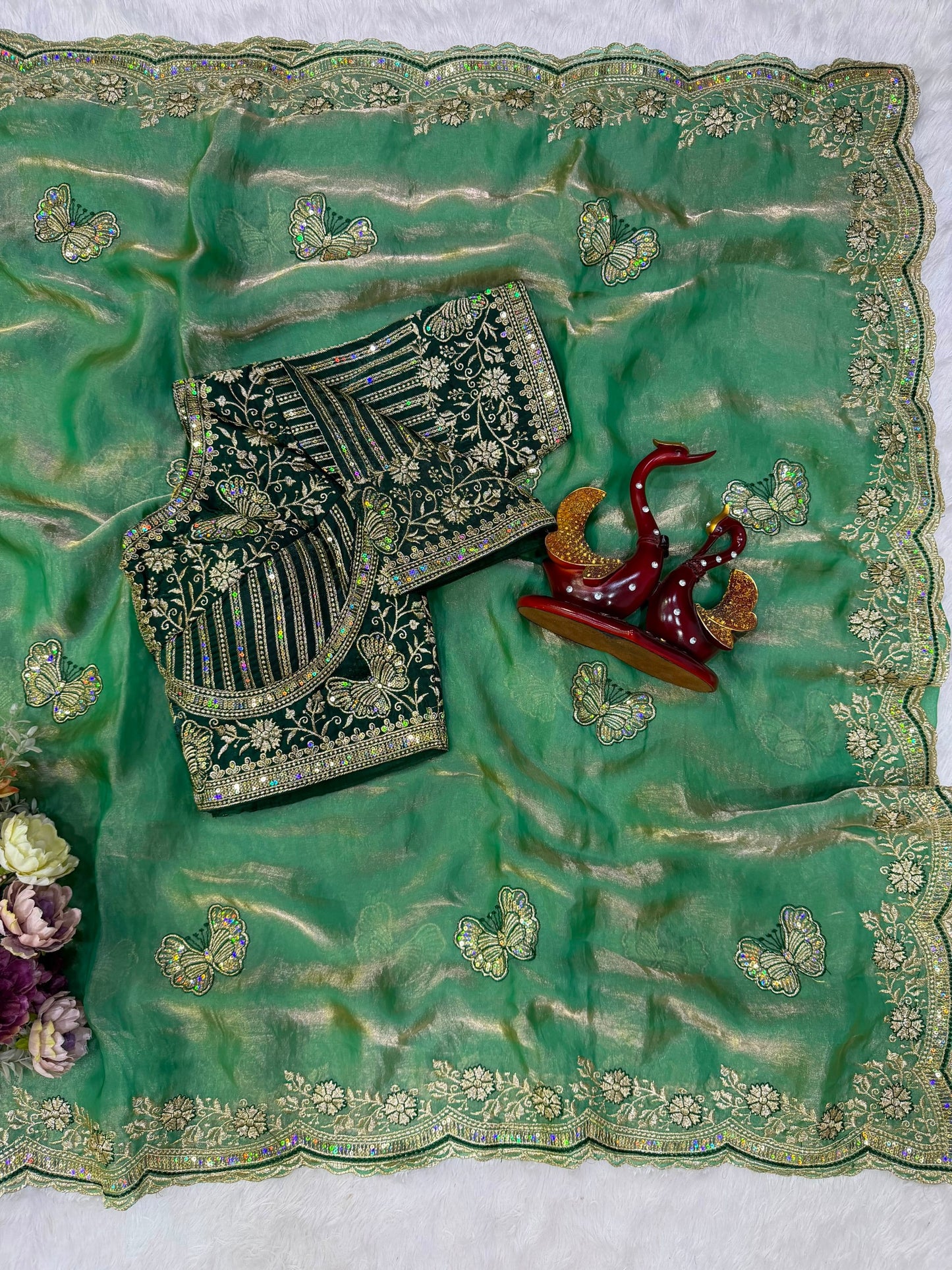 Soft Frendy Satin Sequence Zari Embroidery Designer Saree