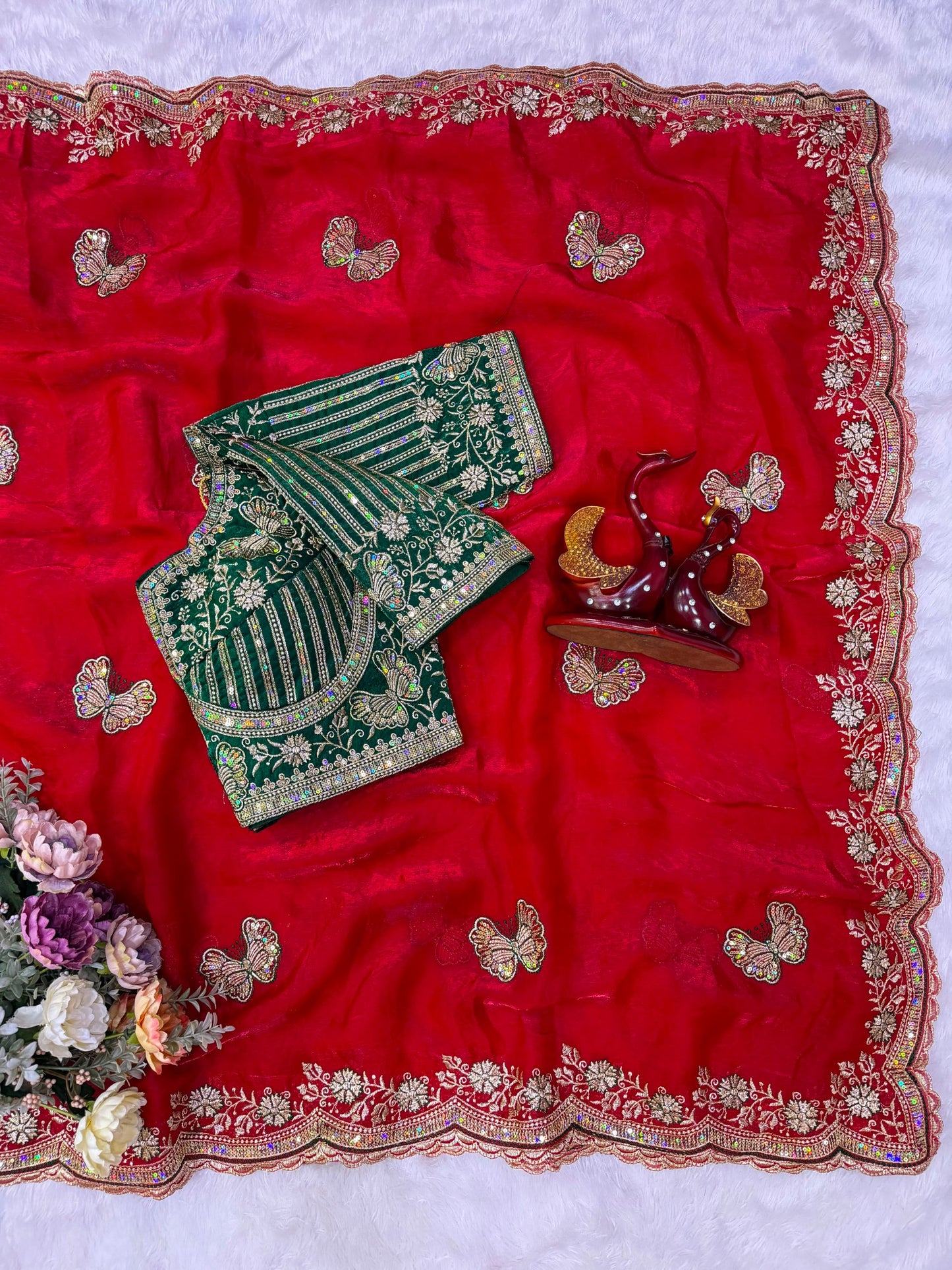 Soft Frendy Satin Sequence Zari Embroidery Designer Saree