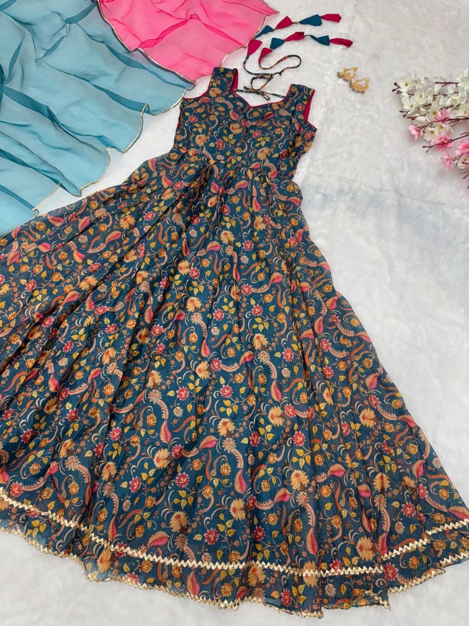 cotton umbrella dress with dupatta Elegant Premium Gown-Dupatta Set The stunning umbrella flair adds a royal  touch, while the soft cotton lining ensures all-day comfort. Paired with a  matching embroidered dupatta, this ensemble is the perfect blend