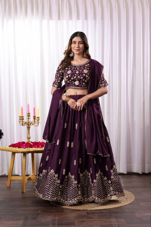 Star Georgette With Embroidery Work Stitched With Can Can Work Lehenga