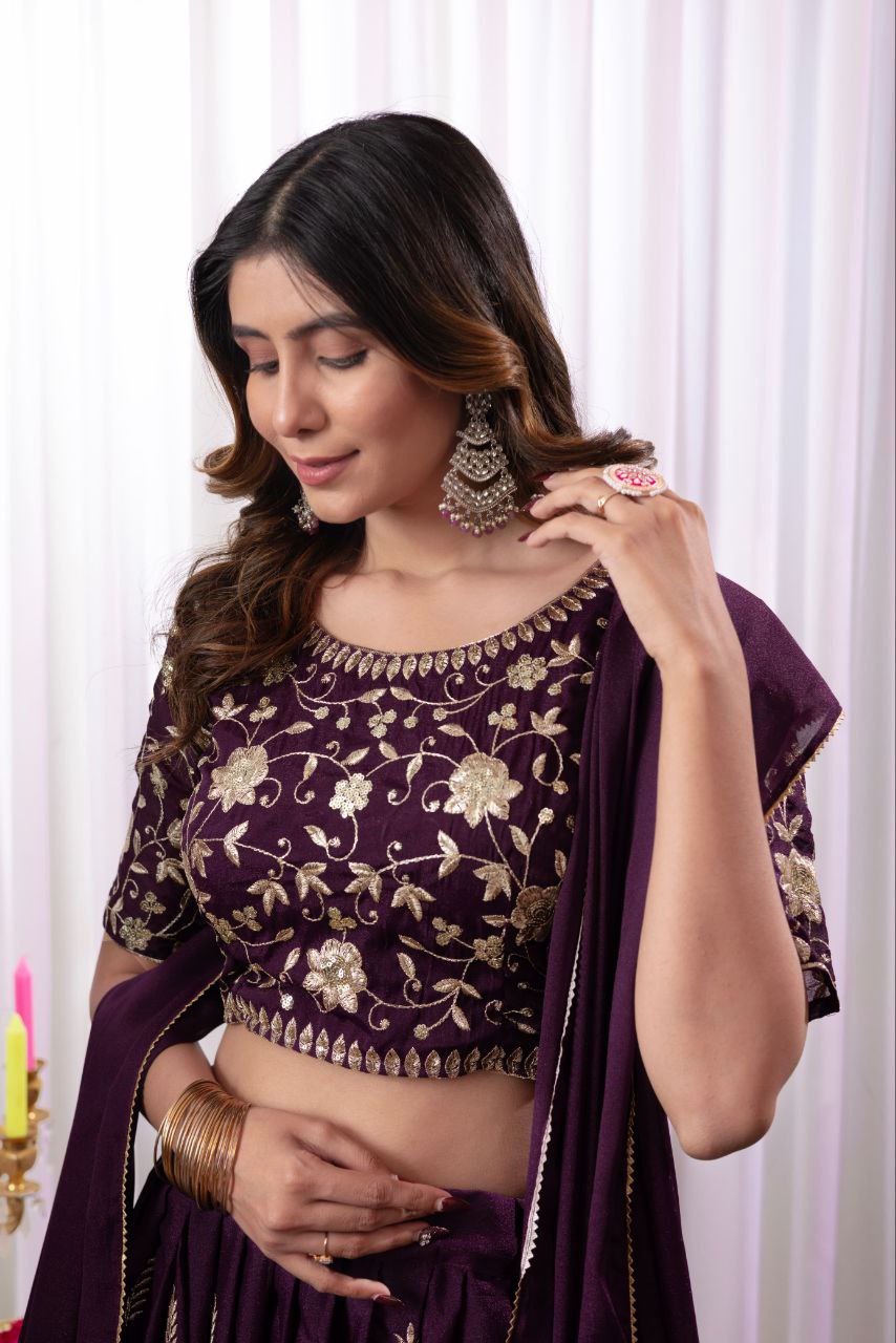 Star Georgette With Embroidery Work Stitched With Can Can Work Lehenga