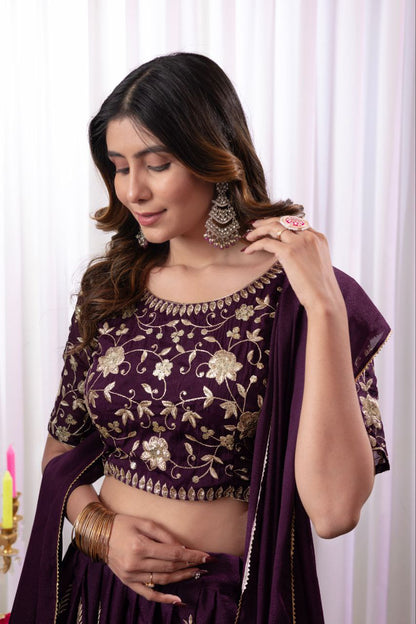 Star Georgette With Embroidery Work Stitched With Can Can Work Lehenga