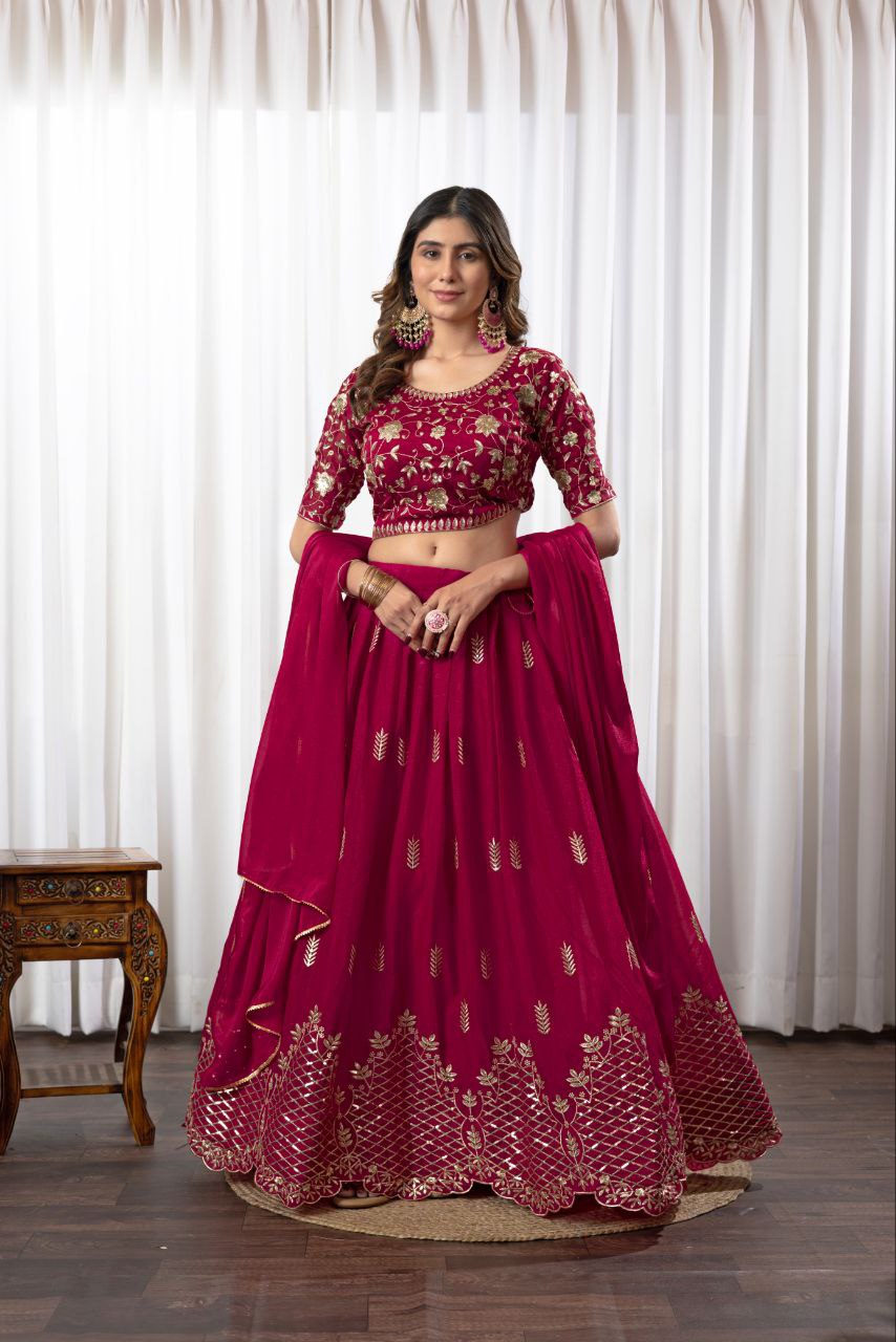 Star Georgette With Embroidery Work Stitched With Can Can Work Lehenga