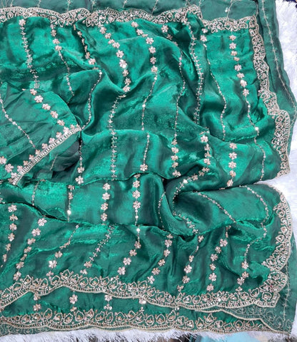 Fendy Satin Lehariya Cutdana Sequins Embroidery Work Saree