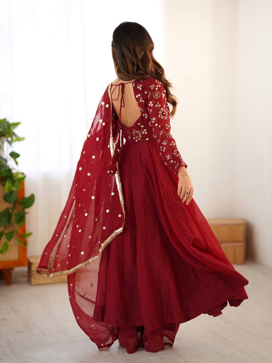 Red Color Premium Look Crunchy Silk Top Plazzo