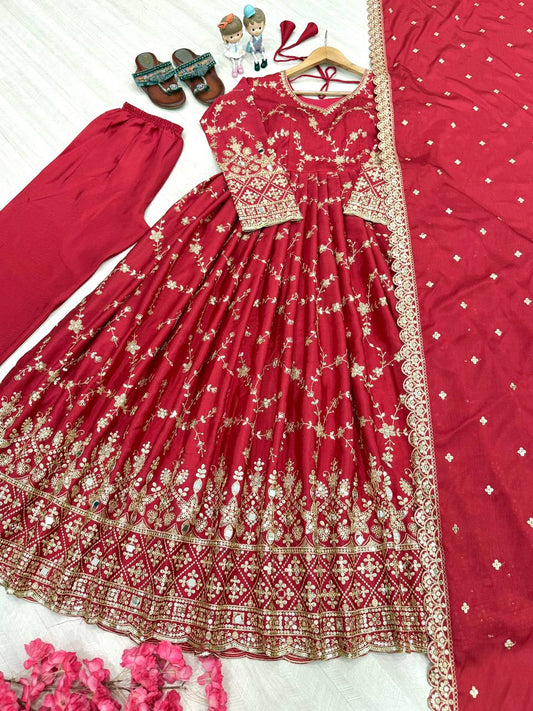 Havy Chinon Silk With Embroidery Sequins Work Gown