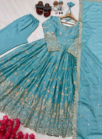 Havy Chinon Silk With Embroidery Sequins Work Gown