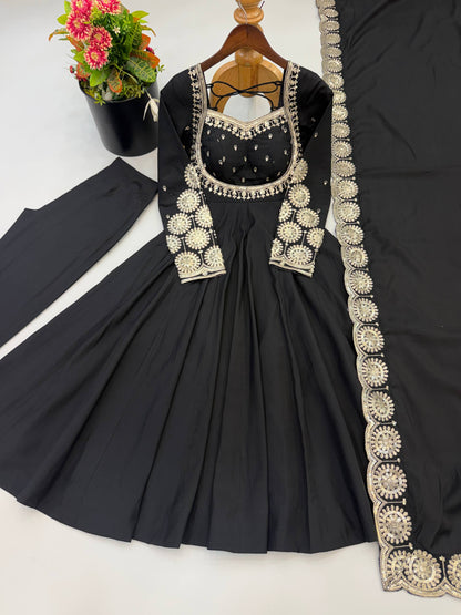 Roman Silk Embroidery Sequence Work Gown Set
