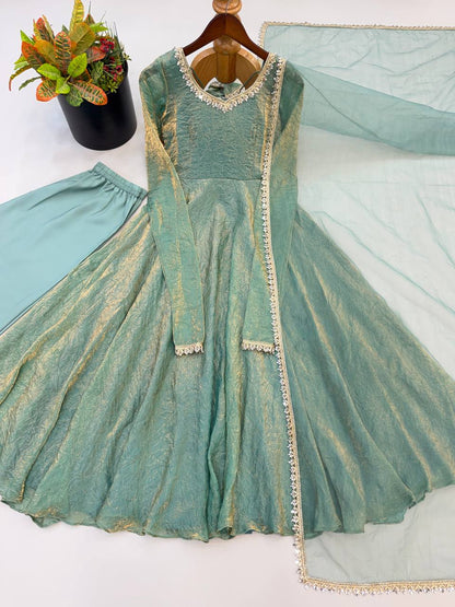 Crush Silk Real Mirror work Anarkali With Party Look