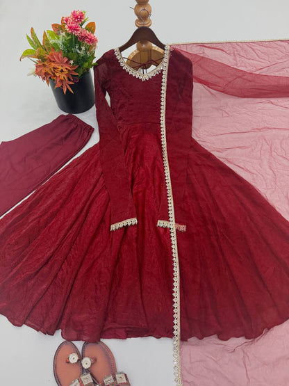 Crush Silk Real Mirror work Anarkali With Party Look