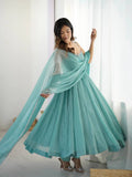Sky Blue Color Crunchy Silk Siroski Work Anarkali
