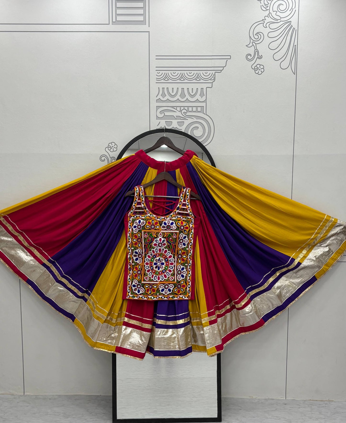NAVRATRI SPECIAL GAMTHI REAL MIRROR WORK LEHENGA CHOLI