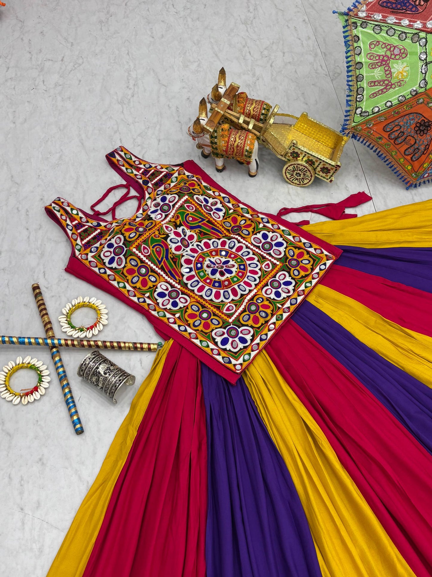 NAVRATRI SPECIAL GAMTHI REAL MIRROR WORK LEHENGA CHOLI