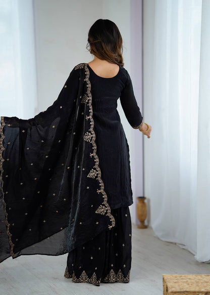 Black Color Heavy Pure Soft Embroidery Work Kediya Kurti