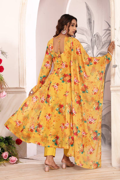 Heavy Faux Georgette Froral Printed Work Anarkali