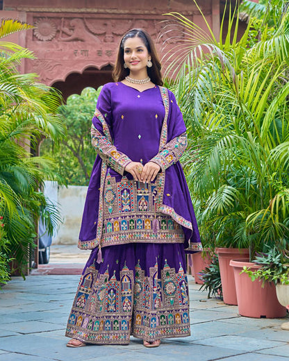 Pure Chinon Silk Heavy Embroidery Work Top Plazzo