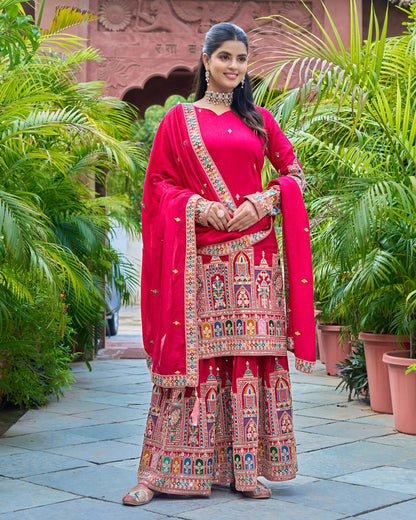 Pure Chinon Silk Heavy Embroidery Work Top Plazzo