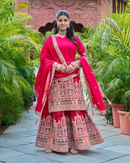 Pure Chinon Silk Heavy Embroidery Work Top Plazzo