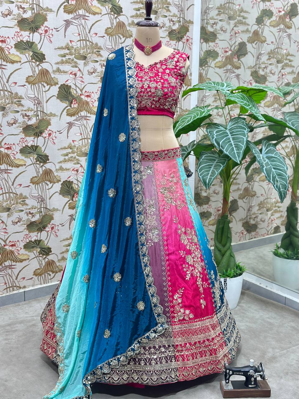 Beautifull Chinon Pedding With Embroidery Design Work Lehenga