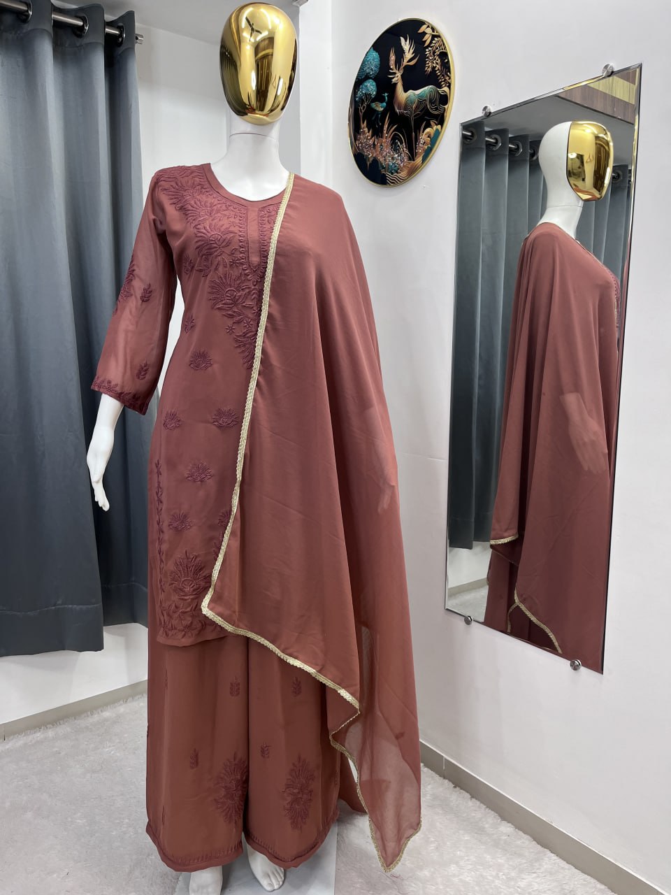 Beautiful Faux Georgette With Rich Embroidery Work Plazzo Suit