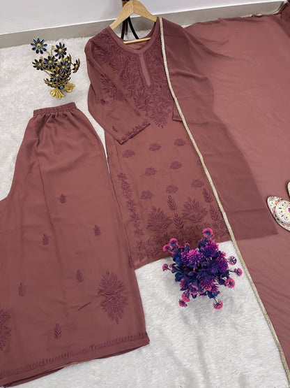 Beautiful Faux Georgette With Rich Embroidery Work Plazzo Suit