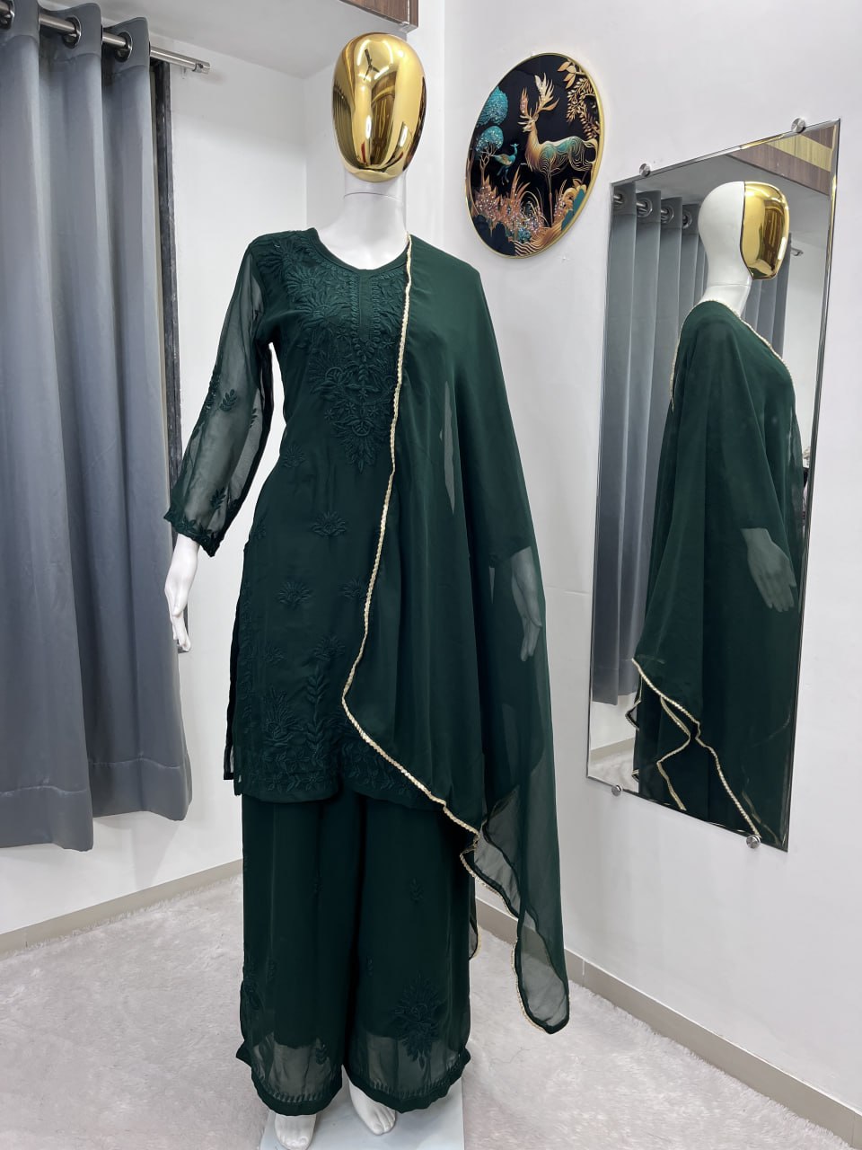 Beautiful Faux Georgette With Rich Embroidery Work Plazzo Suit