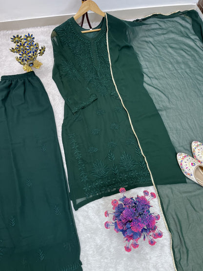 Beautiful Faux Georgette With Rich Embroidery Work Plazzo Suit