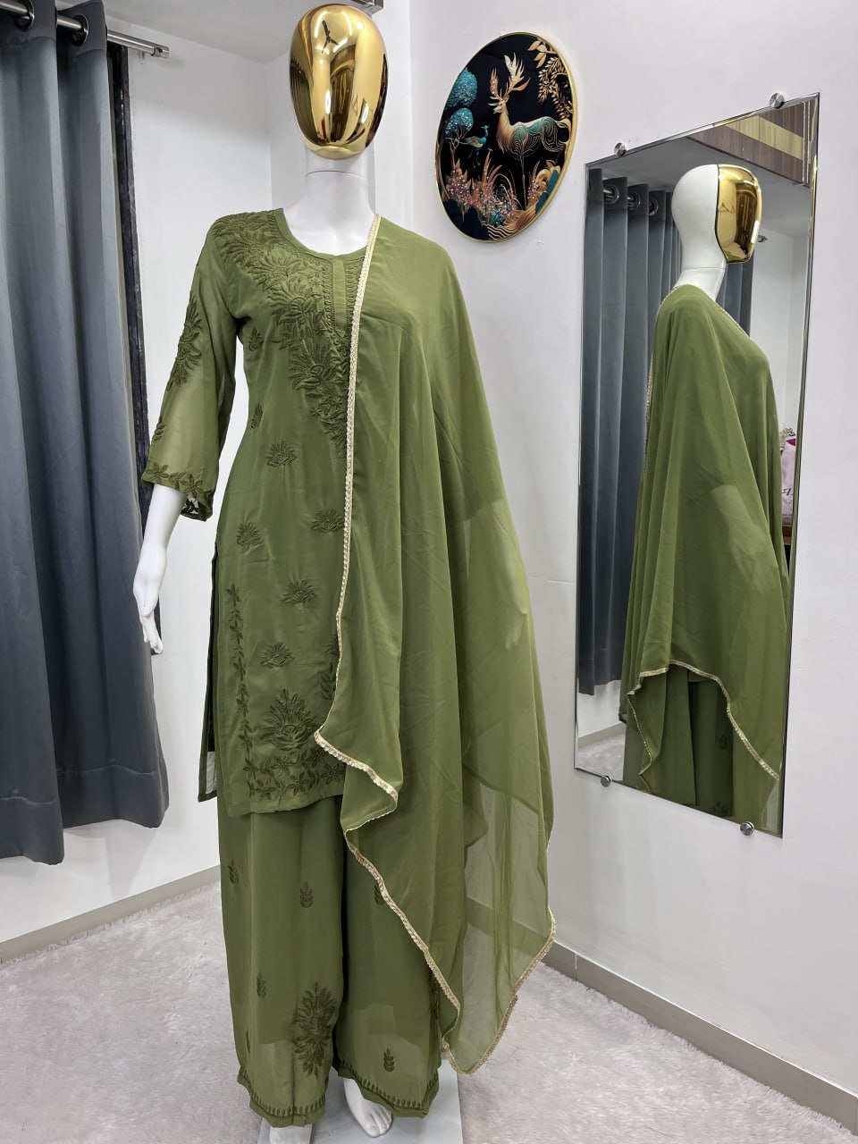 Beautiful Faux Georgette With Rich Embroidery Work Plazzo Suit