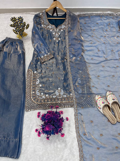 Fendy Heavy Embroidery Sequins Work Top Farshi Palazzo
