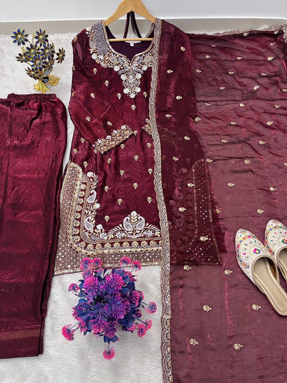 Fendy Heavy Embroidery Sequins Work Top Farshi Palazzo