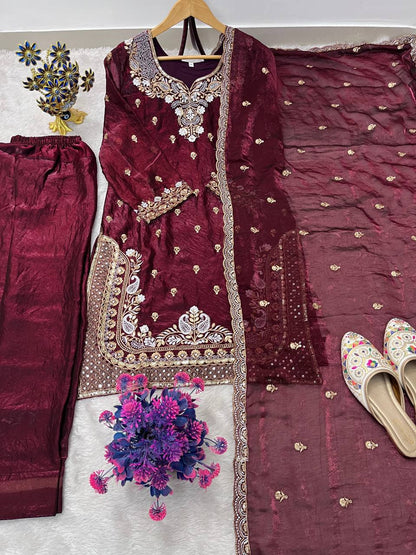 Fendy Heavy Embroidery Sequins Work Top Farshi Palazzo
