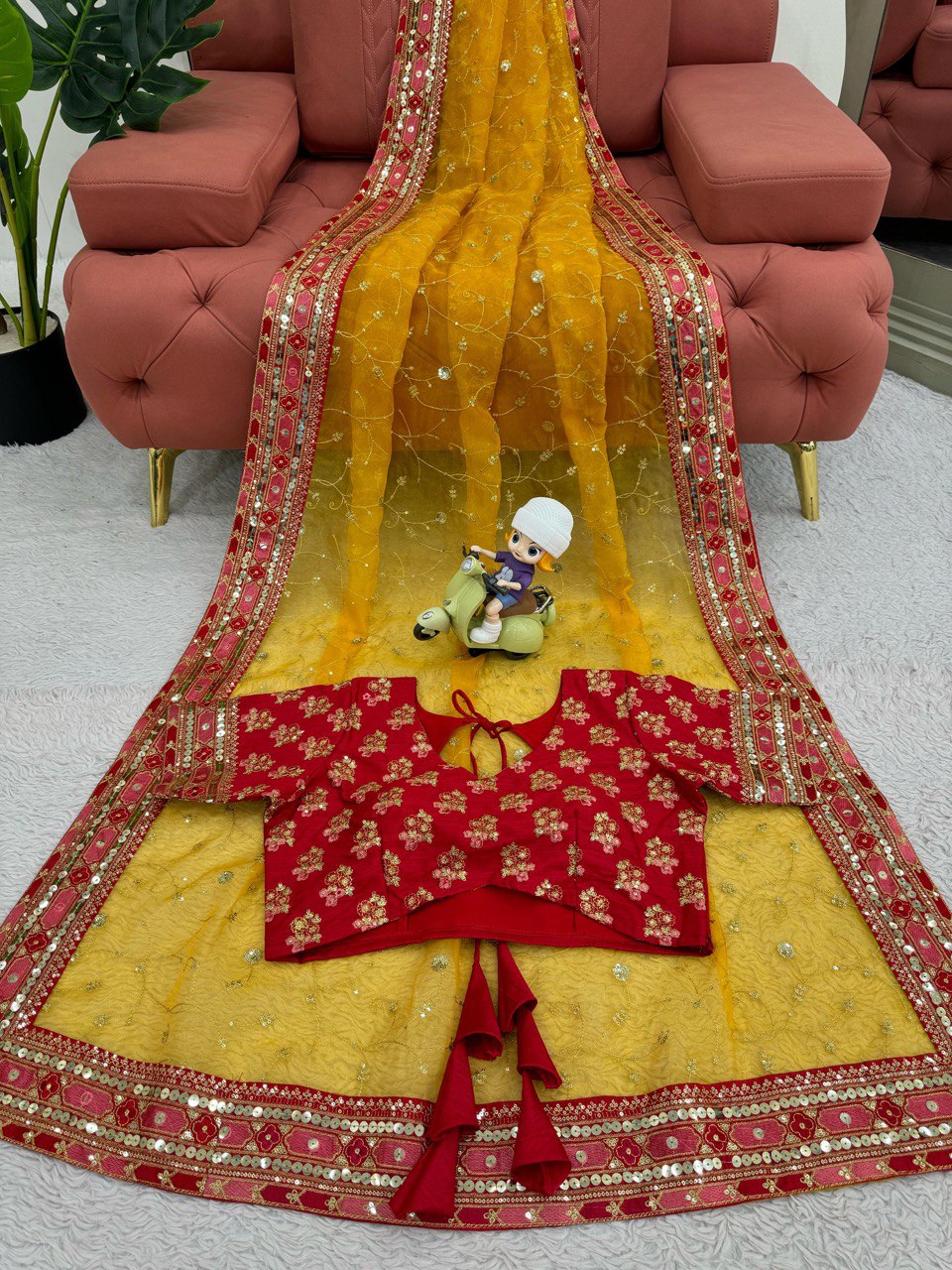 Havy Organza Silk sequence With Thred Work And Mono Banglori Saree