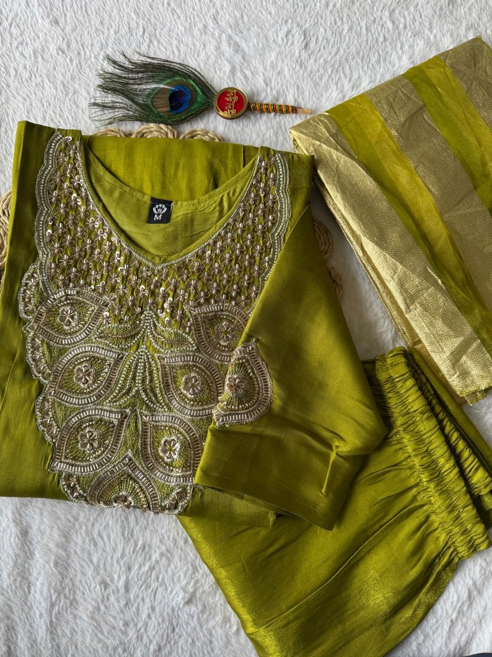Glass Roman Silk Beads Embroidery Work Top Pant