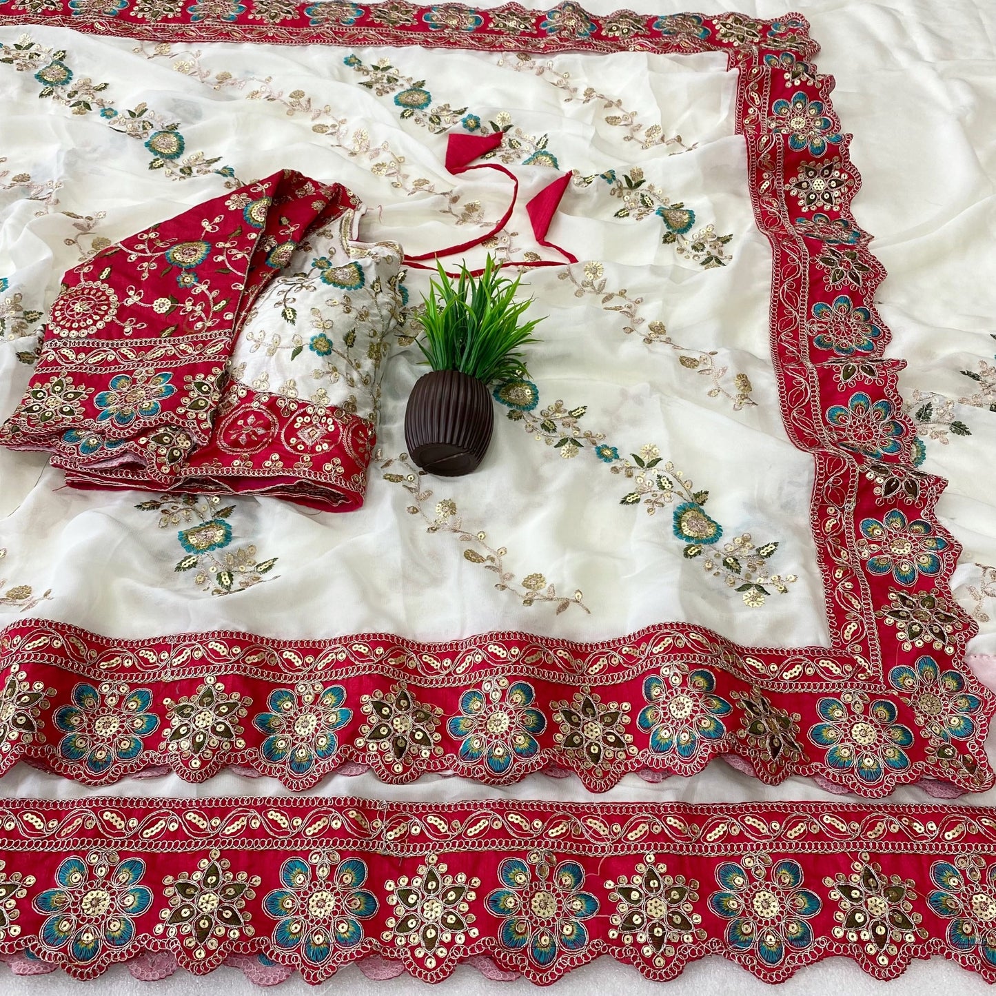 Pure Rangoli Silk Multi Embroidery Cut Work Lace Saree