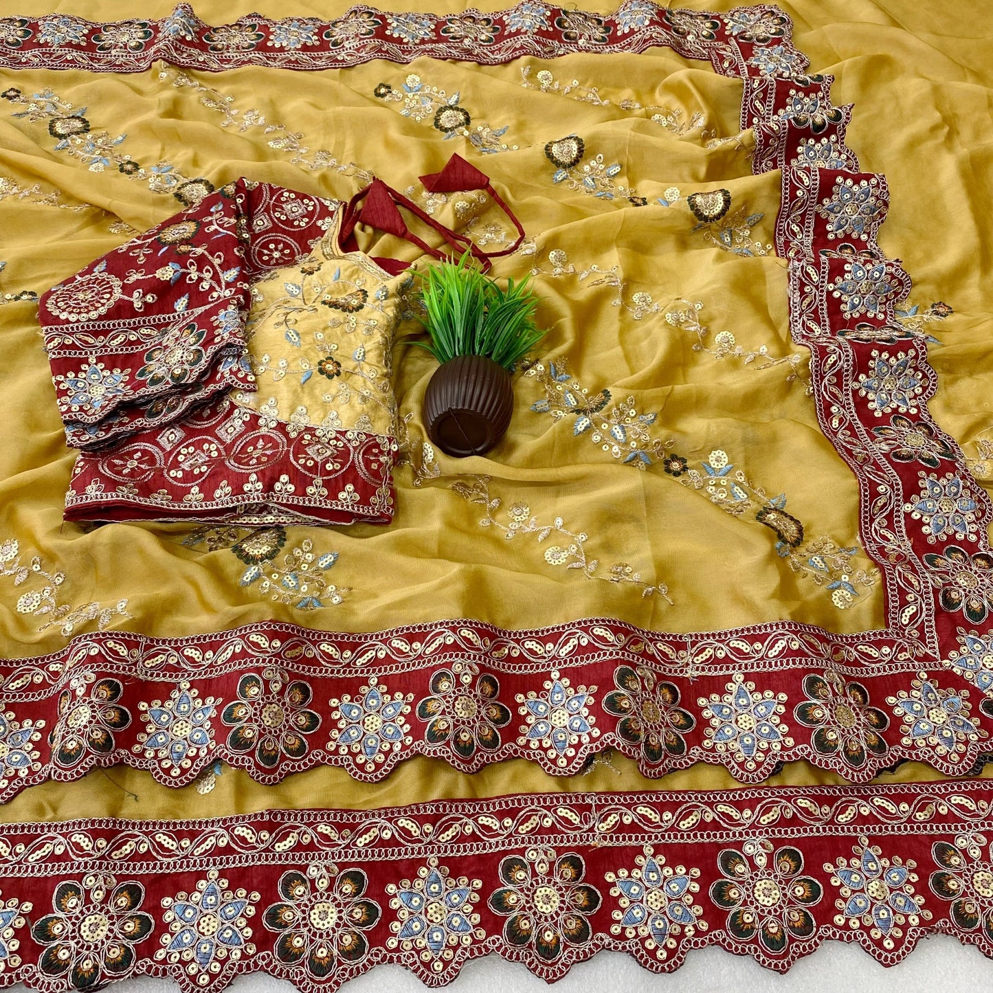 Pure Rangoli Silk Multi Embroidery Cut Work Lace Saree