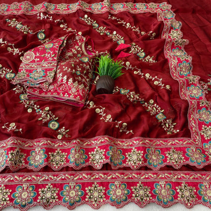 Pure Rangoli Silk Multi Embroidery Cut Work Lace Saree